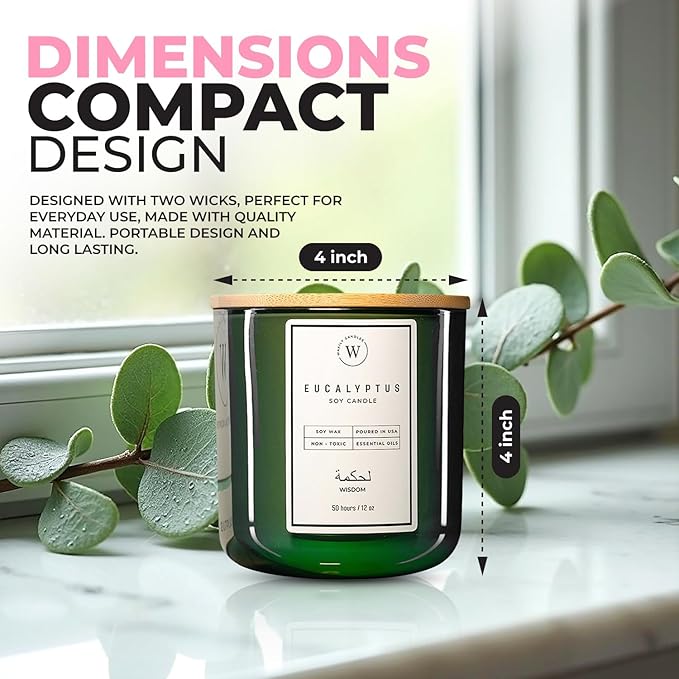 Waxily Eucalyptus Scented Soy Candle | Non-Toxic, Phthalate-Free Essential Oil Candle | Aromatherapy, Luxury Gift, Clean Burning, Stress Relief, Spa, Vegan, Eco Friendly Home | 12oz