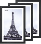 VCK 14x22 Picture Frame Set of 3, Exclusive Black Woodgrain, Solid Wood Poster Frames - Wall Hanging