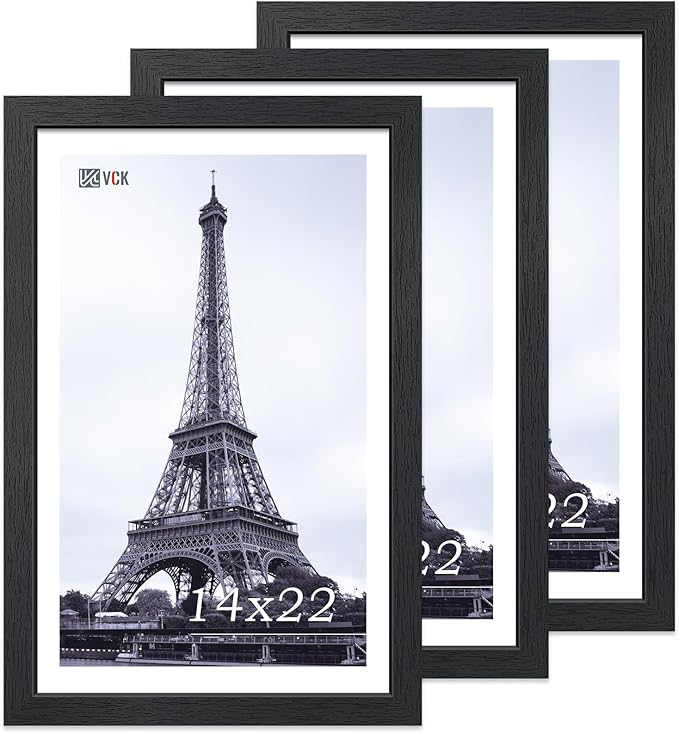 VCK 14x22 Picture Frame Set of 3, Exclusive Black Woodgrain, Solid Wood Poster Frames - Wall Hanging