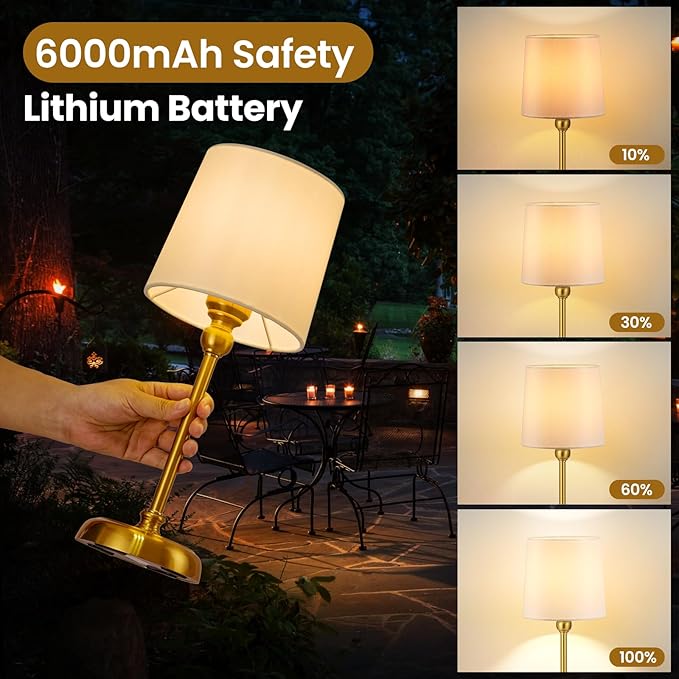 Cordless Small Table Lamp,6000mAh Rechargeable Battery Powered,LED Touch Control Dimmable Bedside Operated Night Table Top,Light for Bedroom/Home/Restaurant/Entryway/Dining/Living Room/Cafe(Gold-High)