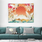 HZOHNAGO Japanese Tapestry Cherry Blossom Crane Sea Wave Fuji Mountain Red Sun Pattern Printed Wall Tapestry Painting Wall Hanging for Bedroom Living Room Dorm 40" W x 30" H