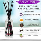 Urban Naturals Amber & Lavender Reed Diffuser Scented Sticks Set | (Awaken + Renew) Mind & Body Aromatherapy Collection | Essential Oil Botanical Diffusing Room Scent