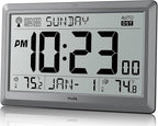 Wall Clock Atomic with Indoor Outdoor Temperature Battery Powered, Easy Reading with 10.5 Inch Large LCD Display, 330FT Range Table Wall Clock With DST, 12/24 Hour for Living Room Kitchen (Silver)