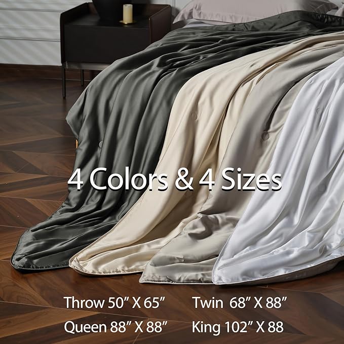 EP Mode Mulberry Silk Filled Quilt with 100% Viscose from Bamboo Fabric, Natural Lightweighted Cooling Comforter (Charcoal, Twin 68” X 88”)