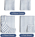 Twin Sheets Set 4 Piece - Includes 2 Pillowcases - Bed Sheets Twin Size - Soft Hotel Luxury Bedding - Cooling, Comfy & Breathable - 1 Flat & 1 Fitted & 2 Pillowcases w/ Deep Pockets - Blue Stripes