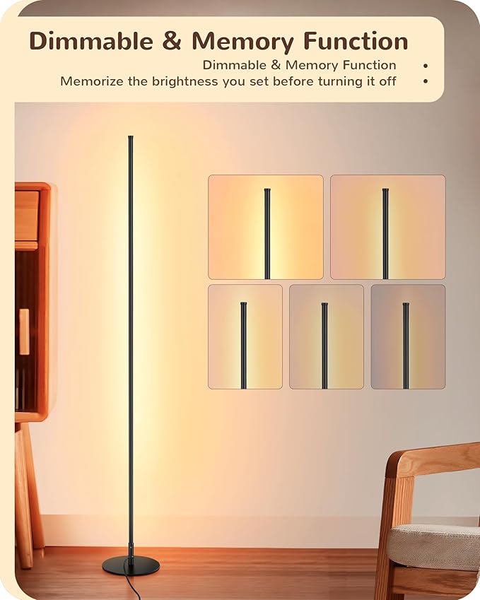 EDISHINE Floor Lamps for Living Room, Remote Control & Foot Switch Corner Floor Lamp, 10%-100% Dimmable Standing Lamp with 7 Color Temperature, 57.5" Tall Floor Lamp for Bedroom, Office, Black