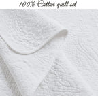 Cozy Line Home Fashions 100% Cotton Matelasse Medallion Solid White Luxury Chic Bedding Quilt Set, Reversible Lightweight Bedspread Coverlet for All Season (Medallion - White, King - 3 Piece)