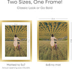 Homeforia 6x8 Picture Frame Gold, High End Metal 6 x 8 Frames with Mat 5 by 7 for Print, Photo Frame 6x8 Gold Matted to 5x7 inches Art, 6by8 Wall or Tabletop Frames, Tempered Glass, Wall Kit, Set of 1
