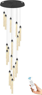 H125'' Modern Crystal Chandeliers for Entryway 18-Lights LED Dimmable Chandeliers Lighting Fixture Large Pendant Light for Staircaes Living Room Villa