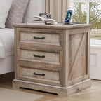 HOMMPA 24'' Farmhouse Nightstand with Charging Station, Bedside Tables with Storage, Side Table with USB Port, 3 Drawers End Table Dresser, Wood Night Stand for Bedroom, Living Room, Greige