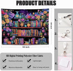 keowhsf Pink Purple Flower Bookshelf Wall Tapestry Colorful Tapestries for Bedroom Aesthetic Floral Tapestry Wall Hanging Cute Girl Bedroom Decor