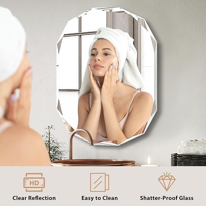 Bathroom Mirrors for Over Sink, Round Frameless Mirrors for Wall, 24x36 Inch Beveled Bathroom Mirror, Bathroom Vanity Circle Mirror for Bedroom Living Room Entryway Home Decor