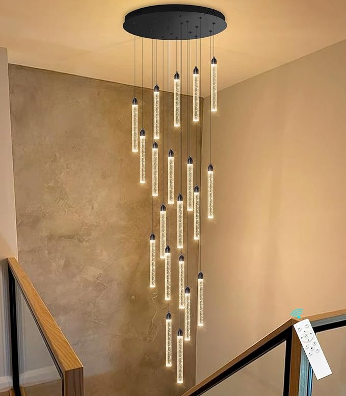 20-Lights Chandelier LED Dimmable Chandeliers for Entryway Flush Mount Ceiling Pendant Light Fixture Crystal Chandeliers for Living Room Black Finished Lighting Modern 156in High Ceiling Chandelier