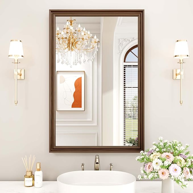 WEER Retro Copper Bathroom Mirror, 24x36 Inch Bronze Oil Rubbed Framed Mirror, Rectangle Classic Vintage Framed Wall Mirror, Farmhouse Vanity Mirror, Tempered Glass, Vertically or Horizontally