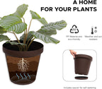 Elly Décor Set of 2 12 inch Round Saucer Modern Self Watering Planter Plates, Pots with Rattan-Like Finish, 12x12 Chocolate Brown