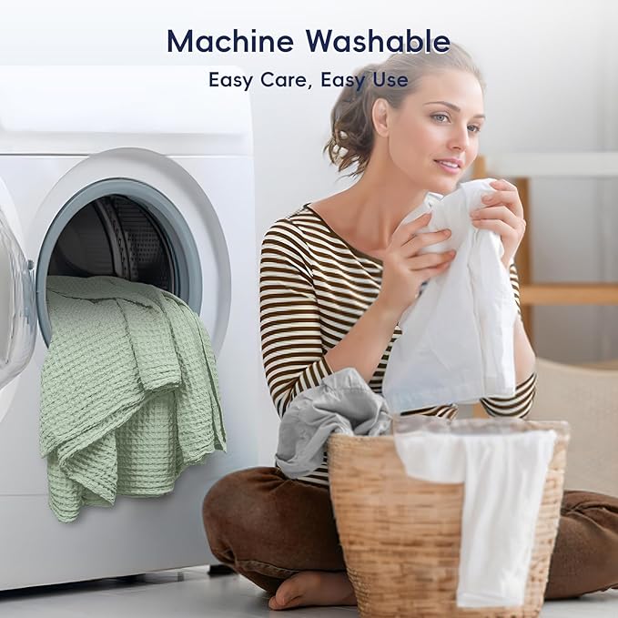 PHF Ultra Soft Waffle Weave Blanket Twin Size 66"x 90"- Washed Lightweight Breathable Cozy Woven Blanket for Bed - Aesthetic Decor for Couch Bedding Sofa Home Car - Sage Green/Mint Green