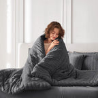 MUXHOMO 7 Pieces King Comforter Set, Seersucker Bed in a Bag King Size, All Season Luxury Bedding Set with Comforter, Flat Sheet, Fitted Sheet, Pillowcases & Shams, Dark Grey