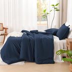Litanika Navy Blue Twin/Twin XL Comforter Set, 2 Pieces Lightweight Solid Bedding Set, All Season Fluffy Bed Set (66x90In Comforter & 1 Pillowcase)