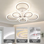 Modern LED Ceiling Light,Dimmable 3 Colors 6 Rings Flush Mount Ceiling Light Fixture,3000K-6500K 81W White Close to Ceiling Light with Remote for Living Room,Bedroom,Laundry Room