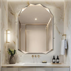 Bathroom Mirror for Wall, 30" x 40" Arched Mirror, Bathroom Vanity Mirrors, Beveled Edge Frameless Wall Mount Vanity Mirror, Wall Mirror Decorative, Irregular Beveled Edge Mirror