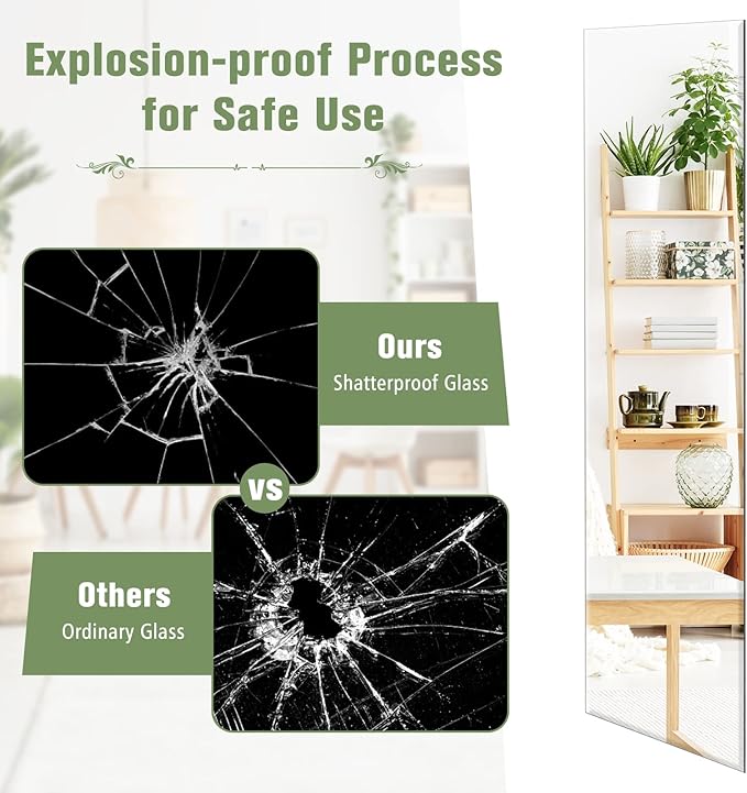 GOFLAME Frameless Wall Mirror, Full Length Rectangle Mirror with Beveled Edge, Wall Mounted Dressing Mirror for Living Room, Bedroom, Vanity Room, Silver