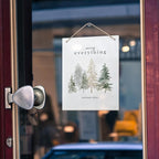 Pine Tree Winter Hanging Wooden Signs 10x8, Welcome Winter Signs, Winter Tree Wall Decor, Merry Everything and Happy Always Winter Home Room Office Hanging Wall Decor