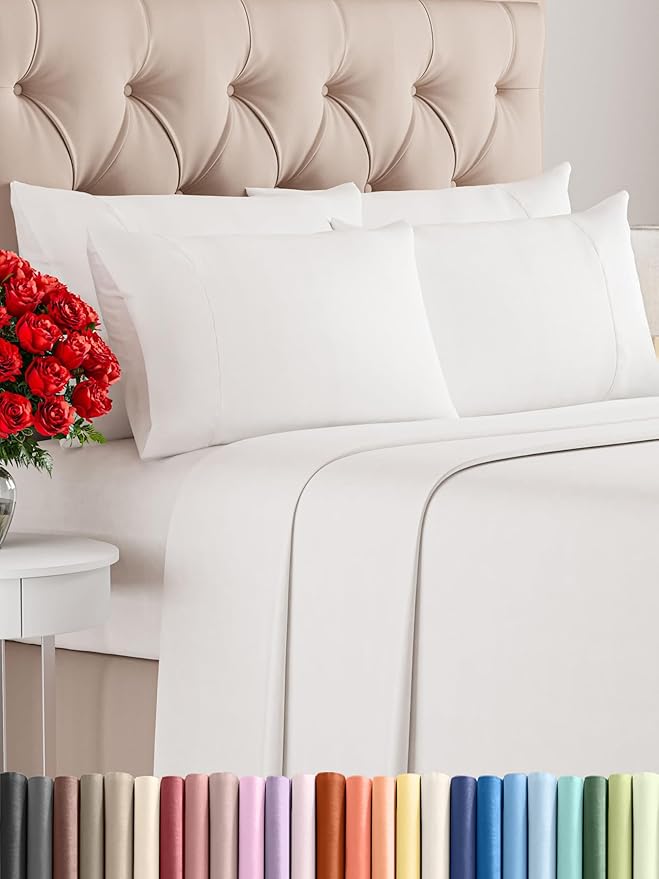 King Sheets Set 6 Piece - Includes 4 Pillowcases - Bed Sheets King Size - Soft Hotel Luxury Bedding - Cooling, Comfy & Breathable - 1 Flat & 1 Fitted & 4 Pillowcases w/ Deep Pockets - Antique White