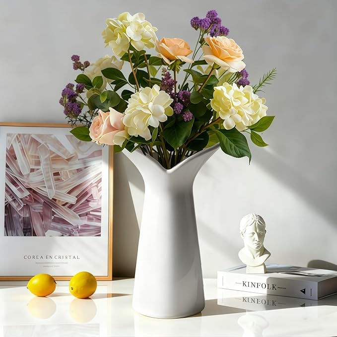 Ceramic Bud Vases, BEAHOT White Bulk Vase, Modern Minimalist Boho Farmhouse Decorative for Table Centerpiece, Pampas Grass, Dried Flowers, Shelf Decoration