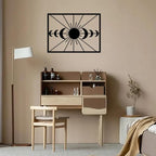Metal Moon Phase Wall Decor - Sun and Moon Outdoor Wall Art, Set of Moons Artwork for Bedroom, Living Room, Office (White, 24x18in|62x46cm)