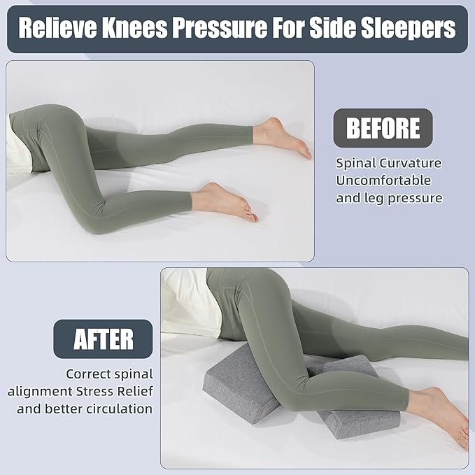 HOMBYS Memory Foam Knee Pillow for Side Sleepers, Adjustable Shape Pillow for Between Legs for Aligns Spine & Reduce Hip Pressure & Leg Elevation, Extra Thick & Supportive, Machine Washable