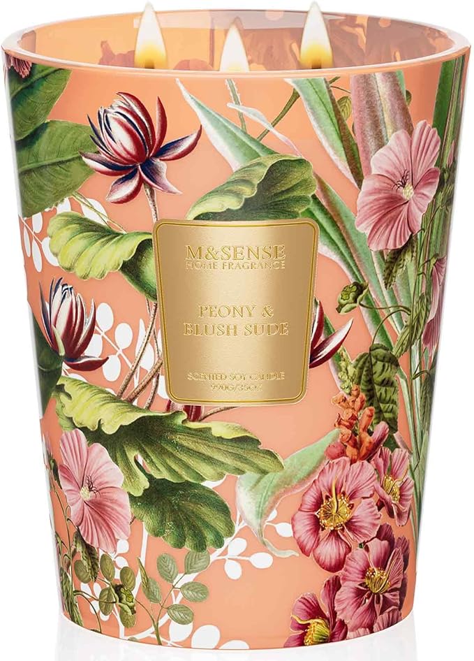 M&SENSE Large Soy Scented Candles Peony & Blush Sude, Non Toxic Natural Spring Candles 35oz 150 Hours Long Lasting Slow Burning, Unique Candle Gifts Cozy Room Decor for Women Men