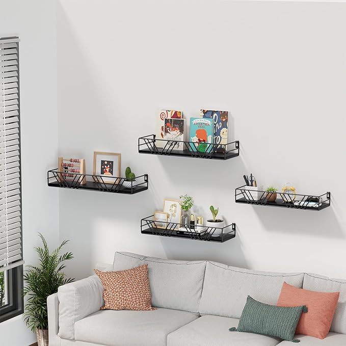 Floating Shelves for Wall Set of 4, Different Sizes Mounted Wood Floating Shelf, Wall Shelves for Living Room,Bedroom, Bathroom, Kitchen, Farmhouse Decor, Office