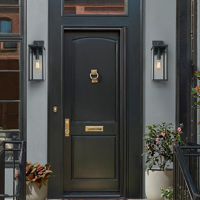 mirrea 18" Classic Outdoor Wall Sconce 1 Light in Matte Gray Rectangular Metal Frame and Clear Glass Shade Waterproof Porch Light Patio Light Pack of 2