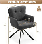Fabric Dining Chair Modern Upholstered Swivel Dining Room Chairs Comfy Accent Armchair with Mid Back, Desk Arm Chair No Wheels for Kitchen/Living Room/Dining Room, Grey