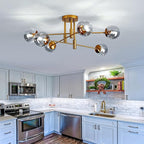 SZXYKEJI 6-Lights Glass Globe Chandelier Modern Flush Mount Ceiling Light Fixture Gold Farmhouse Lighting for Dining Room Living Room Bedroom Kitchen Passageway.