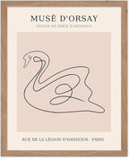 Poster Master Vintage Poster - Retro One Line Swan Drawing Print - Swan Art - Bird Art - Minimal Gift for Her, Animal Lover - Abstract Decor for Home, Office, Bedroom, 11x14 Beige Framed