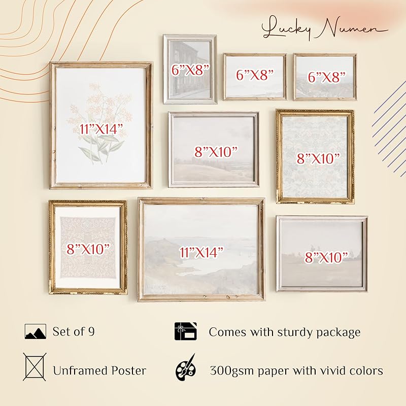 Set Of 9 French Country Prints Wall Decor - Landscape Wall Art French Country Decor, Vintage Wall Decor Gallery Wall Art, Large Bathroom Art Prints, Farmhouse Floral Vintage Art(11X14 IN UNFRAMED)