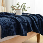 EMME Cotton Muslin Blanket King Size - Soft, Breathable Layering Blanket, 108"x90", All Season Gauze, Navy