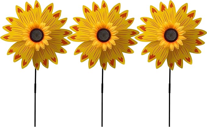 Pack of 3X Yellow Sunflower Windmill Wind Spinner Decoration Home Yard Garden Decor