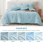 MUXHOMO 7 Pieces Full Comforter Set, Seersucker Bed in a Bag Full Size, All Season Luxury Bedding Set with Comforter, Flat Sheet, Fitted Sheet, Pillowcases & Shams, Lake Blue