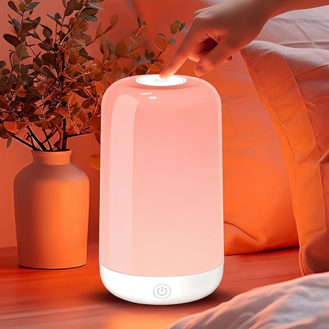 Smart Touch Bedside Table Lamp [Multi-Color & Warm Lights], 3600mA Cordless Small Table Lamp Rechargeable, 7 Colors & Fully Dimmable LED Night Lights for Bedroom Nightstand Nursery Living Room