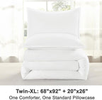 Litanika Comforters Twin XL Size White, 2 Pieces Lightweight Solid Bedding Set & Collections, All Season Fluffy Bed Set (68x92 Inches Comforter & 1 Pillowcase)