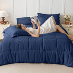 JOLLYVOGUE Full Comforter Set, Ultra-Soft Bed in a Bag Full Size 7 Pieces, Oeko-TEX Certified Bedding Set with Down Alternative Comforter, Sheets, Pillowcases & Shams, Navy