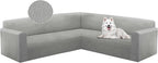 HDCAXKJ Sectional Couch Cover L Shape Stretch Sofa Covers Washable Jacquard Corner Couch Slipcover Non Slip Sectional Slip Cover U Shaped Furniture Protector for Pets Dogs (Silvery Grey, Medium)