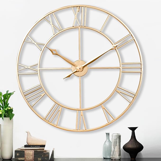 CLXEAST 30 Inch Wall Clock,Large Champagne Gold Metal Roman Numeral Wall Clock, Modern Wall Clocks for Living Room Decor,House Warming Gifts New Home