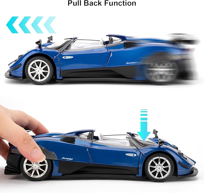 1/24 Car Model Compatible for Collectible Pagani Zonta HP Diecast Toy Car,Zinc Alloy Pull Back Cabriolet Vehicles Toy with Sound and Light for Adult Boys Girls (Blue)