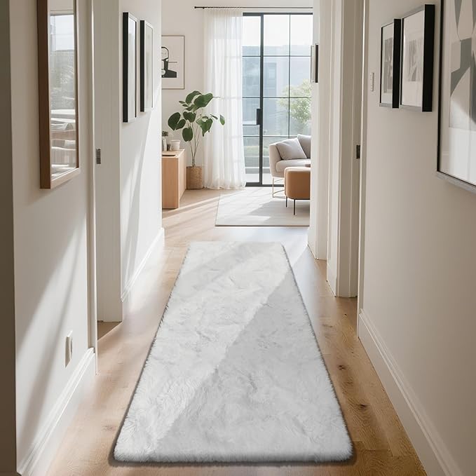 Soft Runner Rugs for Bedroom, White 2x8 Runners for Hallways Fluffy Rug Area Rug, Bedside Rug for Living Room Bedroom Kids Room Home Decor