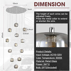 Flush Mount Chandelier,Crystal Pendant Light with 12 G9 LED Bulbs,Chandelier Hanging Flush Mount Lighting Fixtures for Spiral Staircase,Foyer,Entryway,Living Room(12 Lights,3000K)