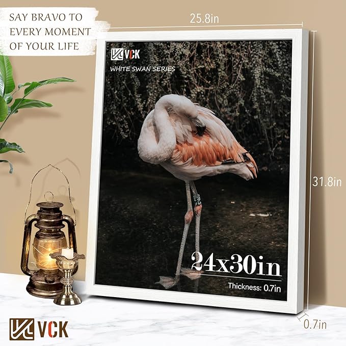 VCK 24x30 Poster Frames Set of 3, White Solid Wood Picture Frame, Textured Exclusive Gallery Frame - Wall Hanging