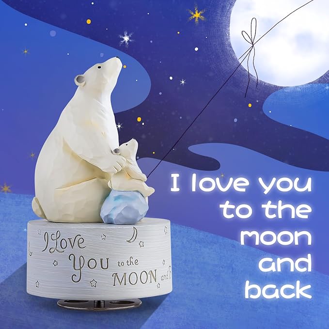 I Love You to The Moon and Back, Polar Bear Music Box, Musical Figurine Keepsake, Heartfelt Gift for Family and Loved Ones, Home Décor Collectible, Plays Twinkle, Twinkle, Little Star Melody